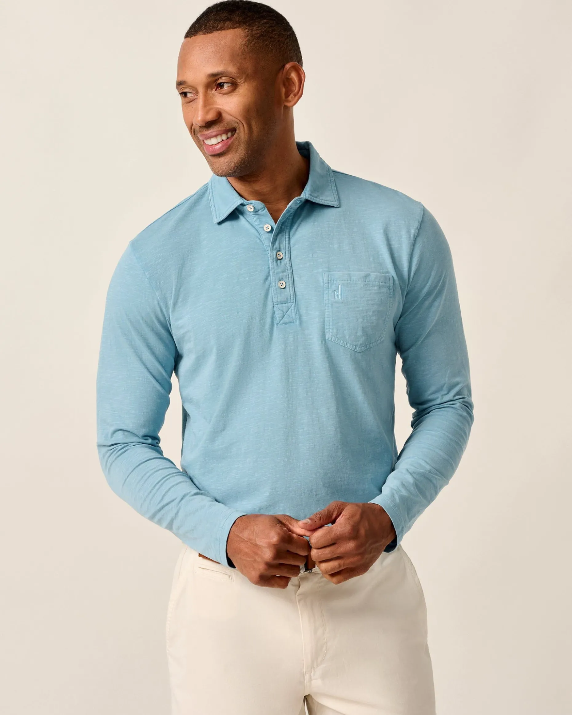 Long Sleeve Original 4-Button Polo - Coastal Wash