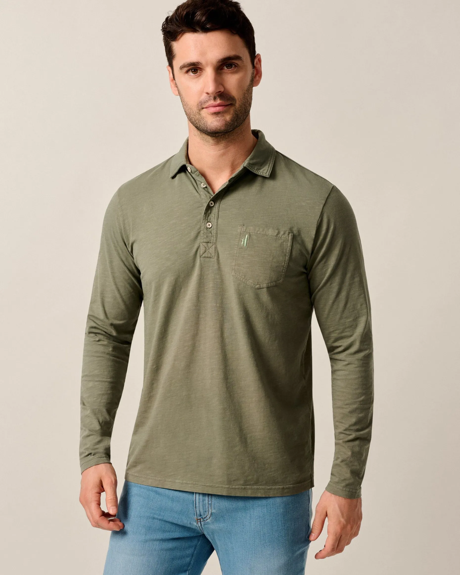 Long Sleeve Original 4-Button Polo - Coastal Wash