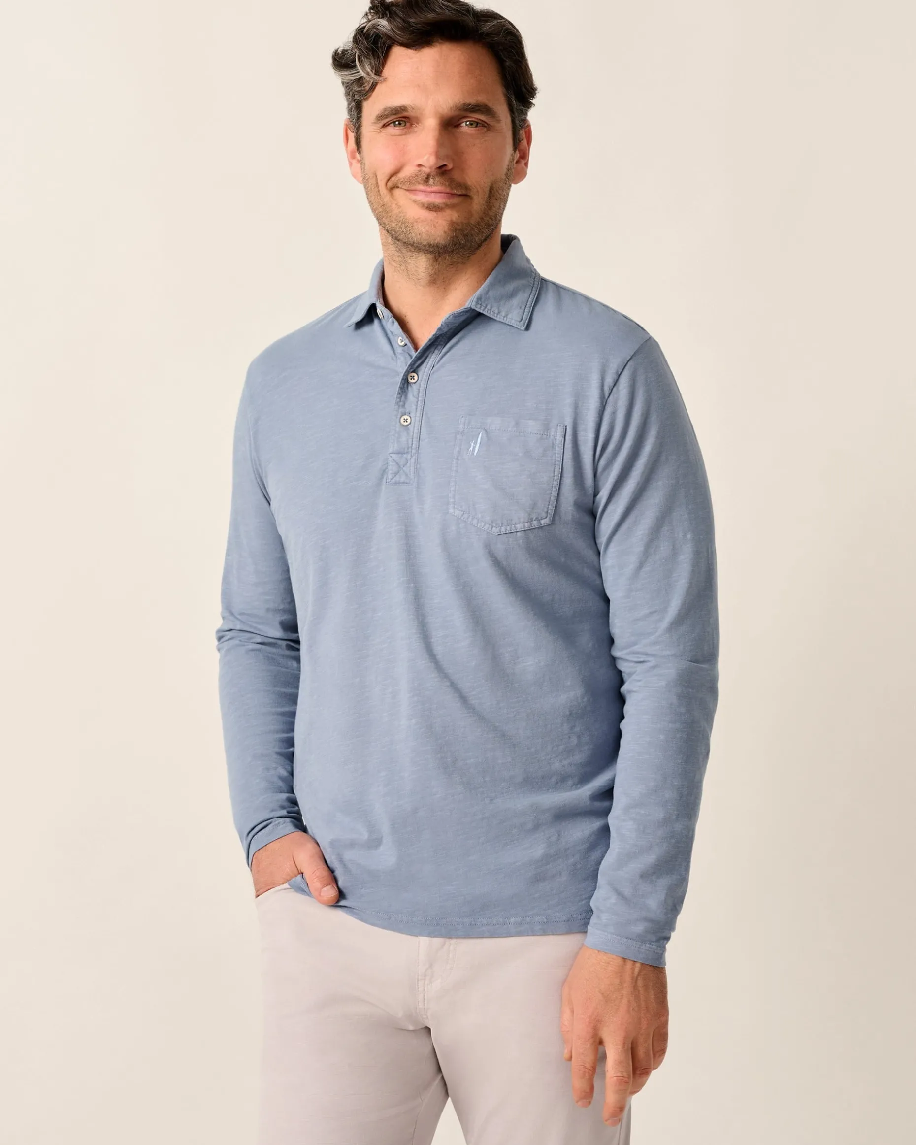 Long Sleeve Original 4-Button Polo - Coastal Wash